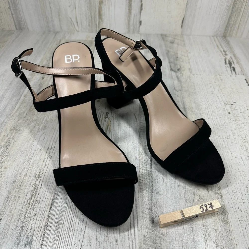 Bp.‎ Lula Black Suede Slingback Open Toe Ankle Strap Sandals Classic Minimalist